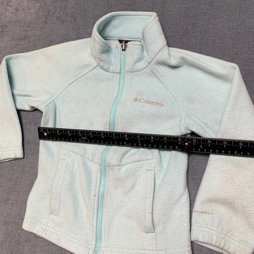 Columbia Fleece Jacket Girls XS Aqua Logo Mock Neck Long Sleeve Full Zip Winter